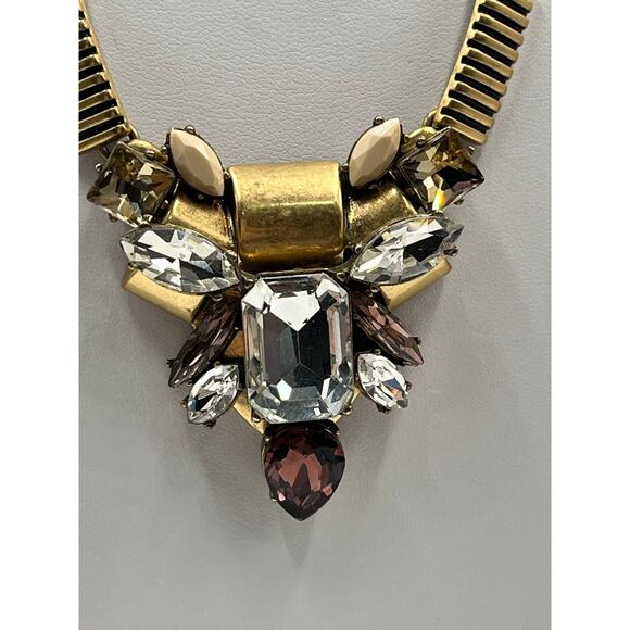 J.Crew Chunky Gold-tone Rhinestone Jeweled Statement Necklace Multicolor - Picture 2 of 9